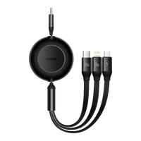 Baseus kabelis Bright Mirror 2 3w1 USB - micro USB + Lightning + USB-C 1,1m 100W melns izvelkams