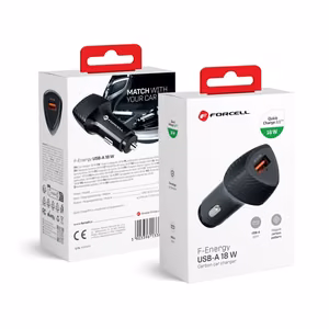 FORCELL F-ENERGY Carbon CC50-1A automašīnas lādētājs USB A QC3.0 3A 18W melns