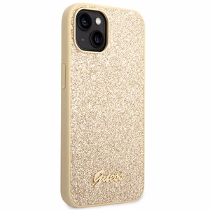 Guess Glitter Script viedtālruņa apvalks iPhone 14 Plus - zelta