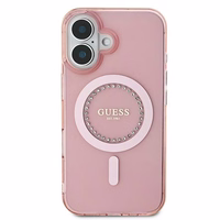 Guess IML Rhinestones Magnētiskais viedtālruņa apvalks iPhone 16 Plus - rozā