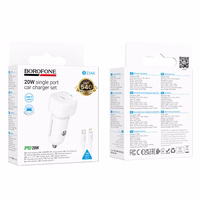 Borofone autolādētājs BZ34A Cloud - Type C - PD 20W ar Type C uz Lightning kabeli balts