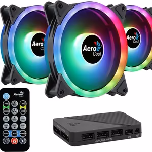 Aerocool DUO12PRO komplekts 3x ventilators 12 cm ARGB LED Dual Ring antivibracijas 6 kontakti melns
