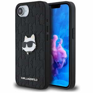 Karl Lagerfeld Monogram Choupette Head Pin viedtālruņa apvalks iPhone 16e - melns