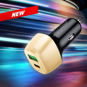 Energizer Ultimate D38BG auto lādētājs, USB-C + USB-A, 38 W PD + QC 3,0, zelta un melnā krāsā