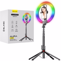 Blavec Selfie gredzena lampa Aluminium Aura LED RGB gredzens P-50 25cm statīvs + tālvadības pults + 2,3 metri (RLP50-TRB23) melna