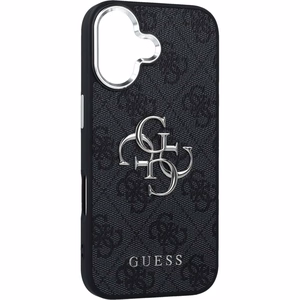 GUESS viedtālruņa apvalks IPHONE 17 GUHCP17SP4G4SMCK (4G PU ādas apvalks ar lielu 4G un klasisko logotipu un sudraba metāla kameras rāmi) melns