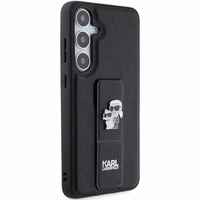 Karl Lagerfeld Gripstand Saffiano Karl&Choupette Pins viedtālruņa apvalks Samsung Galaxy S24+ - melns