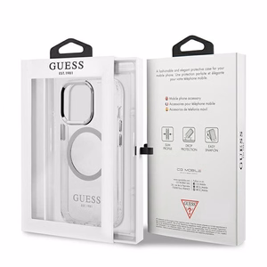 Guess Metal Outline Magnētiskais MagSafe viedtālruņa apvalks iPhone 13 Pro / iPhone 13 - sudraba