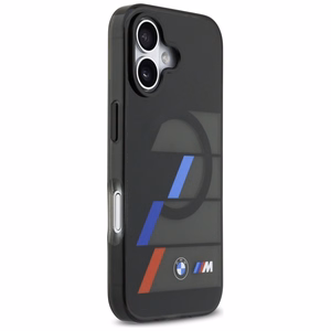 BMW M IML ar metāla pogām trīskrāsu līniju magnētiskais viedtālruņa apvalks iPhone 17 - melns