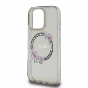 Guess GUHMP16XHFWFCK iPhone 16 Pro Max 6.9" melns/melns cietais apvalks IML Flowers Wreath Magnētiskais