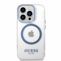 Guess GUHMP14XHTRMB iPhone 14 Pro Max 6.7" zils cietais viedtālruņa apvalks ar metāla kontūru, magnētiskais (MagSafe)