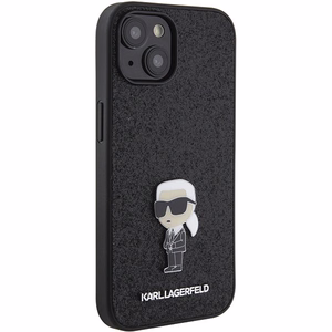 Karl Lagerfeld Fiksēts mirdzošs Ikonik logotips metāla piespraude apvalks iPhone 15 - melns
