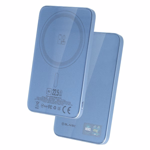 Blavec BJ-04 5000 mAh īpaši plāns magnētisks ārējais akumulators ar MagSafe, 7,8 mm, USB-C, 22,5 W, 3 vienā (PBBJ04-MC5LB) (krāsa: gaiši zila; stikla apdare)