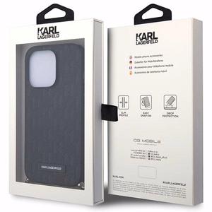 Karl Lagerfeld KLHCP14LSACKLHPK iPhone 14 Pro 6.1" melns melns Kietais vāciņš Saffiano Monogrāma Ķēde