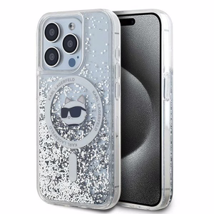 Karl Lagerfeld Šķidrie Spīdumi Choupette galvas MagSafe apvalks iPhone 14 Pro Max - caurspīdīgs