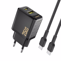Dudao A26TCEU PD QC 25W GaN USB-A USB-C Wall Lādētājs with USB-C Kabelis - Melns