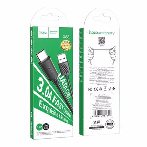 Kabelis USB-A uz USB-C Hoco 3A 1 m X88 melns