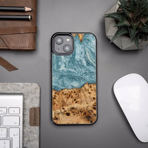 Koka un sveķu viedtālruņa apvalks iPhone 15 Plus Bewood Unique Uranus - zila un balta