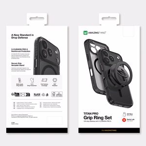 AmazingThing Titan Pro Lens Ring Set maciņš modelim iPhone 18 Pro, ar kameras aizsargu un magnētisko gredzenu, saderīgs ar MagSafe – krāsa: melna