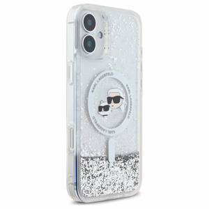 Karl Lagerfeld Liquid Glitter Karl&Choupette Head Magnētiskais viedtālruņa apvalks iPhone 16 - caurspīdīgs