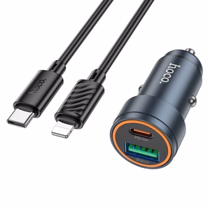 Автомобильное зарядное устройство Hoco USB A + USB C QC3.0 PD 30W + кабель USB C к Lightning Z57A черный