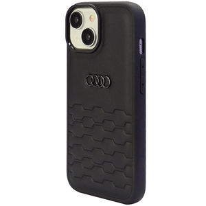Audi GT Sintētiskā ādas viedtālruņa apvalks iPhone 15 Plus - melns
