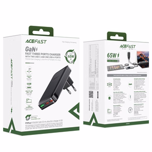 Acefast A100 65W GaN 2 USB-C + USB-A īpaši plāns lādētājs - melns