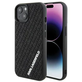 Karl Lagerfeld 3D gumijas daudzveidīgs logotips viedtālruņa apvalks iPhone 15 - melns