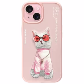 NIMMY viedtālruņa apvalks GLASSES COOL CAT priekš IPHONE 15 rozā