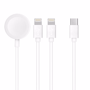 Kabelis (m) 3in1 Type C uz Lightning / 2 x Lightning / Apple Watch 3W 2A C3168 1,2 m - balts