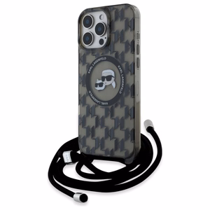 Karl Lagerfeld IML pār plecu monogrammas Karl un Choupette galvas MagSafe viedtālruņa apvalks iPhone 16 Pro - melns