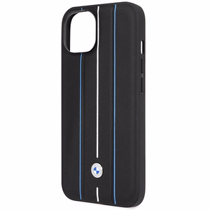Viedtālruņa apvalks BMW BMHCP14S22RVSK iPhone 14 6.1" melna/melna cietais apvalks Ādas Zīmogs Zilas Līnijas