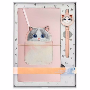 NIMMY komplekts 2in1 piezīmju grāmatiņa + pildspalva BIG EYED PET 2.0 Kaķis rozā