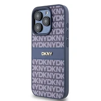 DKNY Ādas mono svītra un metāla logotips viedtālruņa apvalks iPhone 15 Pro - zils
