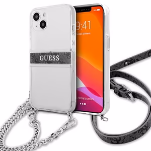 Guess GUHCP13SKC4GBSI iPhone 13 mini 5.4" прозрачный жёсткий чехол 4G Gray Strap Silver Chain