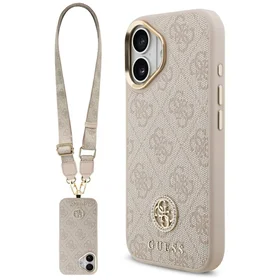 Guess 4G Strass Logo & Big Strap Metal Buttons Magnētiskais viedtālruņa apvalks iPhone 17 - rozā