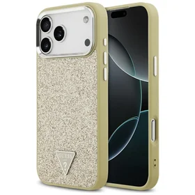 Guess Mirdzošs Trīsstūra Logotips Magnētiskais viedtālruņa apvalks iPhone 17 Pro Max zelta