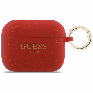 Guess Silikona Glitter Ring Maciņš for AirPods Pro 3 - sarkans and Glitter