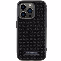 Karl Lagerfeld Rhinestone Logo Metal Plate Viedtālruņa apvalks iPhone 15 Pro Max - melns