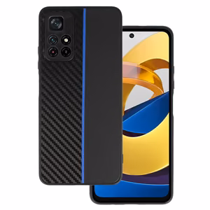 Tel Protect CARBON viedtālruņa apvalks Xiaomi Redmi Note 11 5G/Note 11S 5G/Poco M4 Pro 5G melns ar zilu svītru