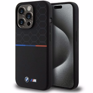 BMW M silikona raksts magnētiskais viedtālruņa apvalks iPhone 15 Pro - melns