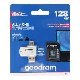GOODRAM karšu lasītājs USB A + Micro USB ALL IN ONE M1A4 + atmiņas karte micro SD 128GB ar adapteri SD