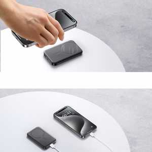 Mini magnētiskais portatīvais lādētājs Joyroom JR-W020 5000mAh USB-A USB-C 20W (melns) + USB-C / USB-C kabelis