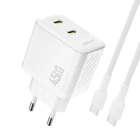 Dudao A28PCEU PD 45W GaN 2xUSB-C Wall Charger with USB-C Cable - White