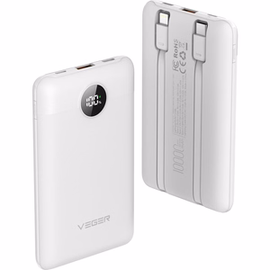 Внешний аккумулятор Veger C11 (W1170) PD QC3.0 2A 22,5W 10000 mAh со встроенными кабелями USB C / Lightning белый