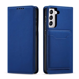 Magnētiskais karšu apvalks Samsung Galaxy S22 + (S22 Plus) maciņš karšu turētājs zils