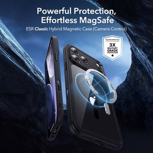 ESR Classic Hybrid MagSafe + закалённое стекло комплект для iPhone 17 Pro - прозрачный чёрный