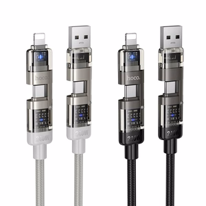 Kabelis 4in1 USB A/C uz USB C/Lightning Hoco 240W 1,2 m U151 melns