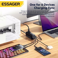 Lādētājs Essager "Boru GaN" Melns 75W (3xPD / 2xQC3.0 / 4kW-16A-250V)