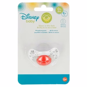Mickey Mouse anatomiskas formas silikona māneklītis, no 6 mēnešiem, spīd tumsā, sarkans